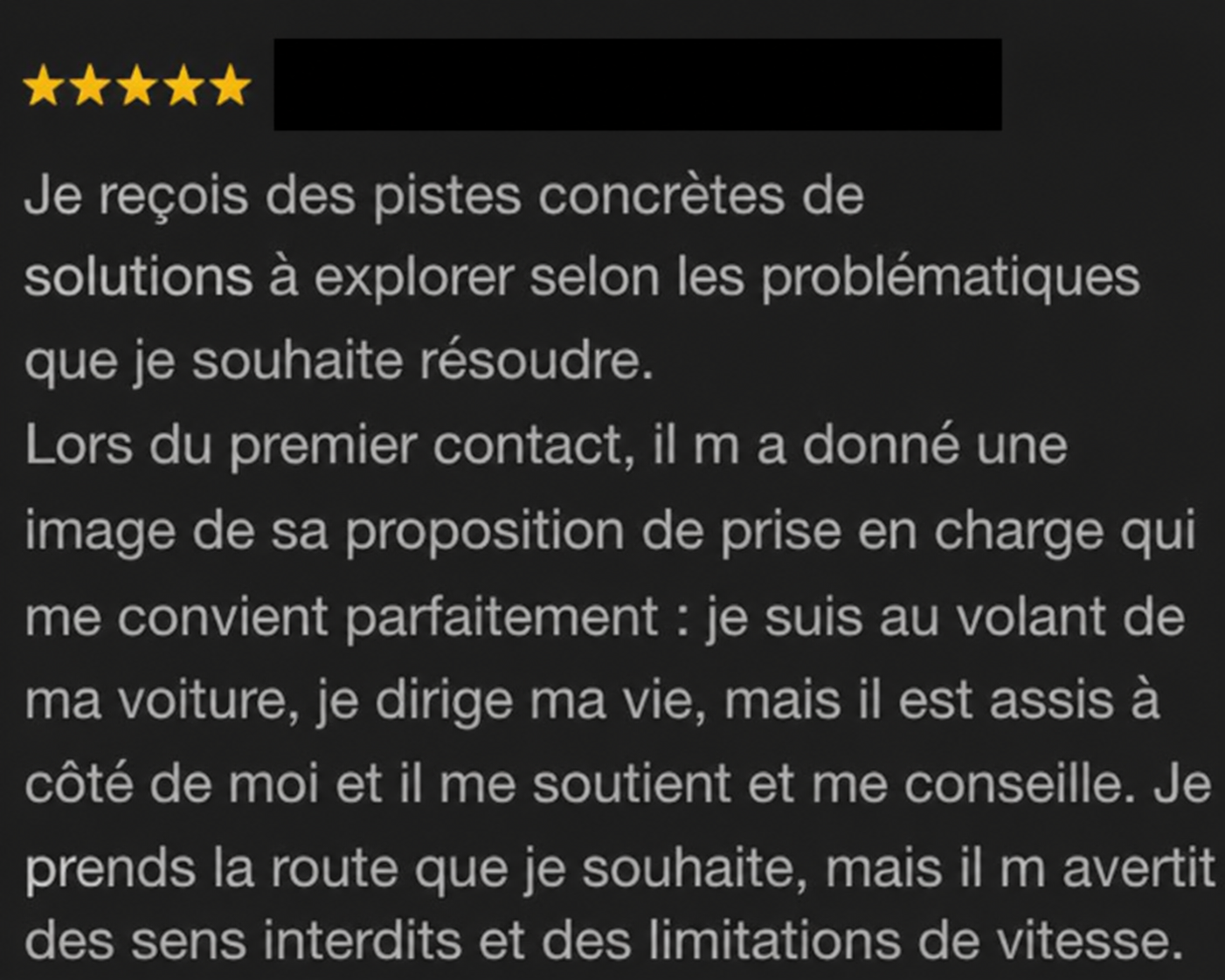 Avis client 5 étoiles sur Frédéric Rouelle, psychologue à Seraing, mettant en avant des pistes concrètes, le soutien et le respect de l’autonomie.